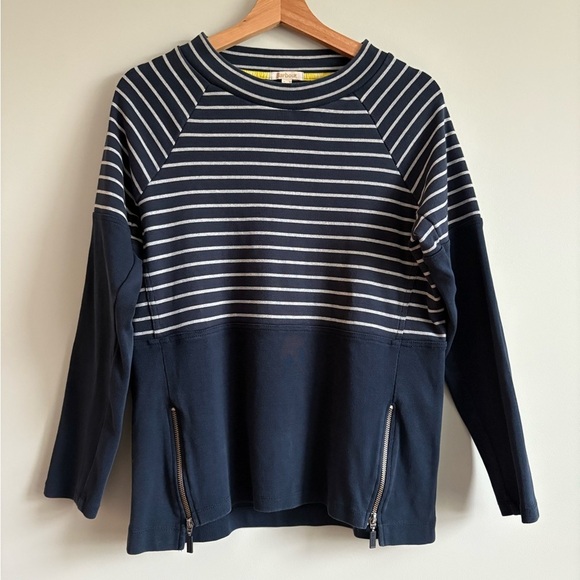 Barbour Navy & White Stripe Side Zip Cotton Pullover Top | Size 6 - Picture 2 of 8